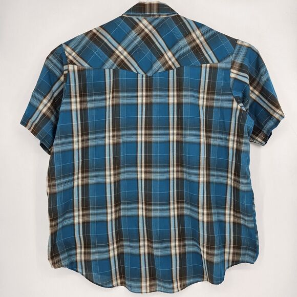 Ely Cattleman Shirt Mens 3X Blue Black Plaid Western Rodeo Big Man Short Sleeve - Picture 3 of 9